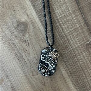 Women’s Costume necklace jewelry Black and Silver key hearts rings braided